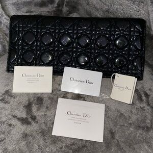 Authentic Christian Dior blue patent clutch bag with silver charms